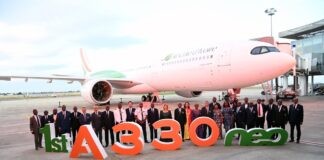 Transport aérien : La Première Dame Dominique OUATTARA réceptionne le nouvel A330neo d’Air Côte d’Ivoire